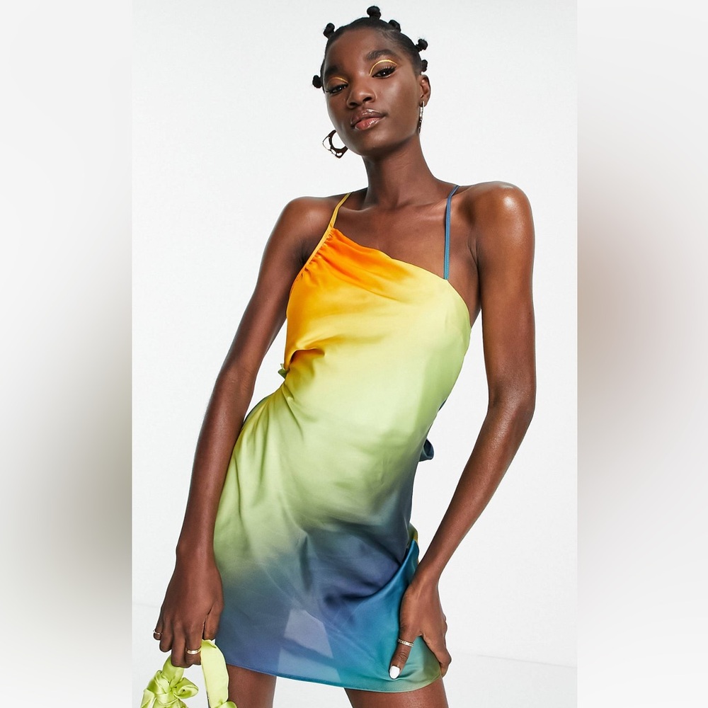 Topshop one shoulder ombre mini slip dress